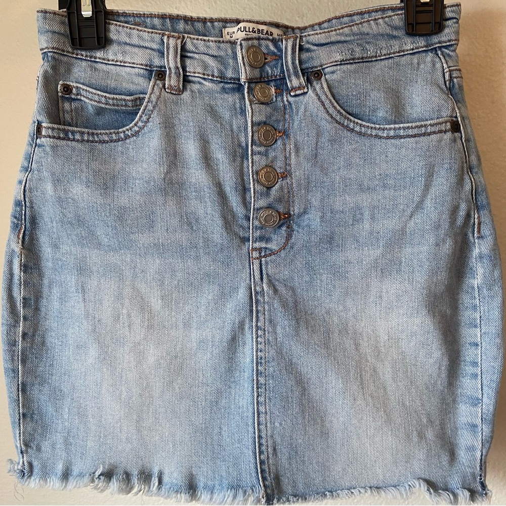 Light Blue Denim High Rise Raw Hem Mini Skirt